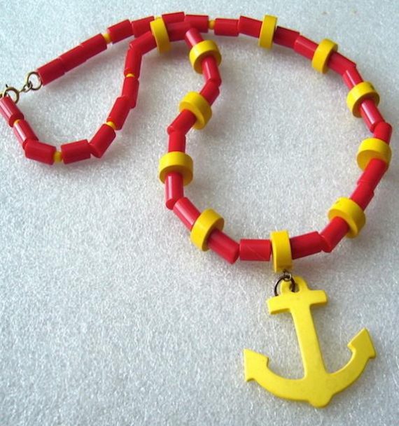 Vintage early plastic nautical anchor necklace