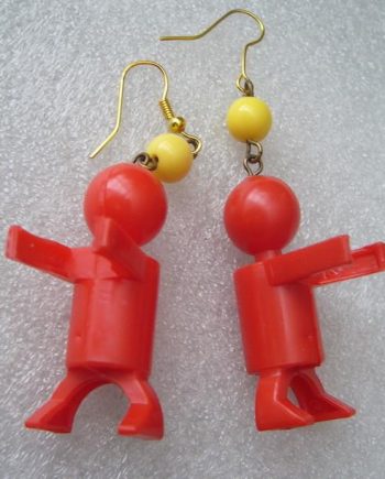 Vintage style early plastic red Little People charms earrings