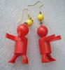 Vintage style early plastic red Little People charms earrings
