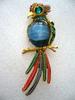 Vintage enamel glass belly parrot brooch / pin