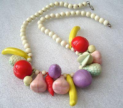 Vintage early plastic 1960s fruits salad Carmen Miranda necklace