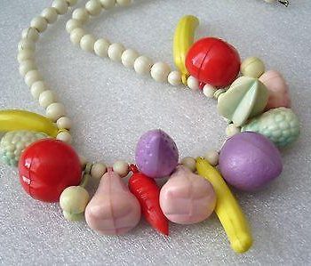 Vintage early plastic 1960s fruits salad Carmen Miranda necklace