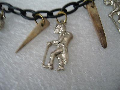 Vintage early plastic wood metal “good luck” charms art deco necklace