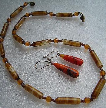 Vintage old venetian swirl glass necklace & earrings