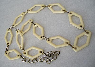 Vintage 1960’s off white early plastic & metal geometric necklace