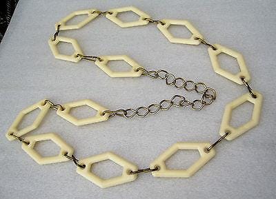 Vintage 1960’s off white early plastic & metal geometric necklace