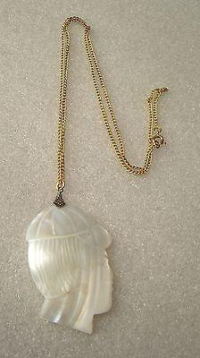 Vintage mother of pearl huge detailed boy face pendant necklace