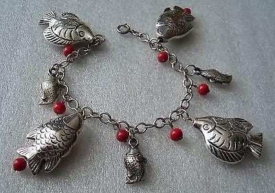 Vintage glass & silver-tone metal fish bracelet