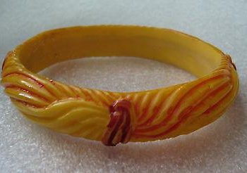 Vintage early plastic hand carved and painted art deco bangle bracelet