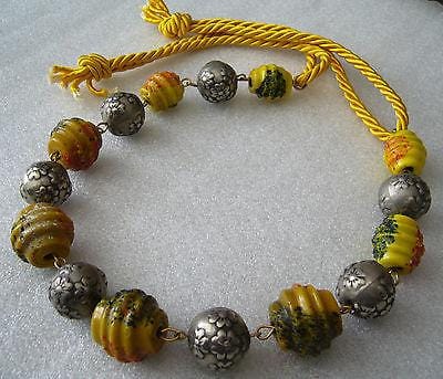 Vintage hand made glass and metal old necklace