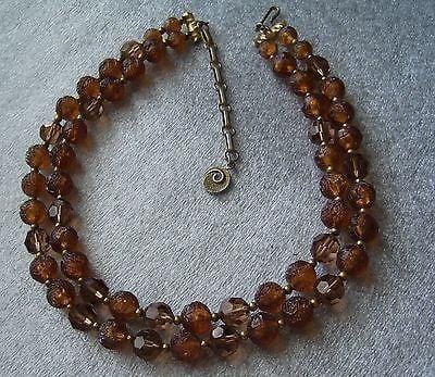 Vintage  2 strands multi shape brownish 1950s plastic necklace signed Lisner