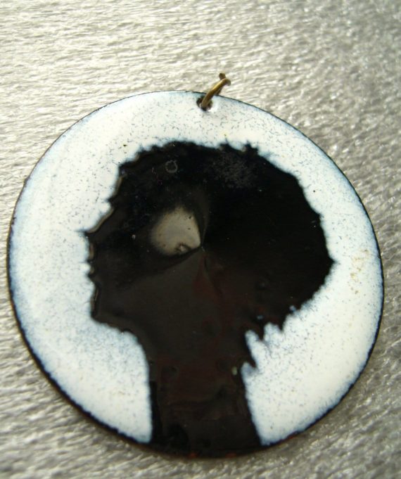 Vintage 1960’s enamel woman head profile pendant