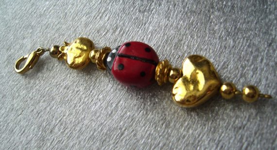 Vintage lady bug and hearts key chain