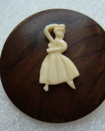 Vintage Israeli olive wood & celluloid ballerina dancer brooch