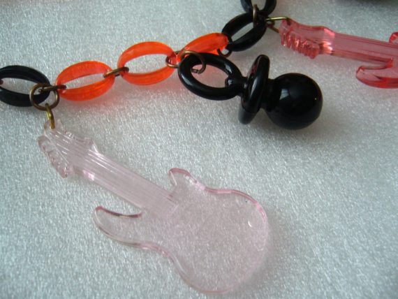 Vintage early plastic lucite guitars chain necklace