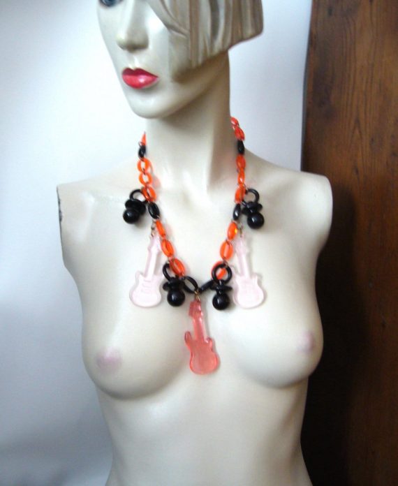 Vintage early plastic lucite guitars chain necklace