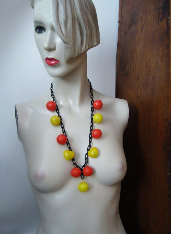 Vintage early plastic light weight balls and hearts necklace