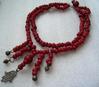 Vintage old antique vivd red glass coral-like necklace with silvert-one hamsa
