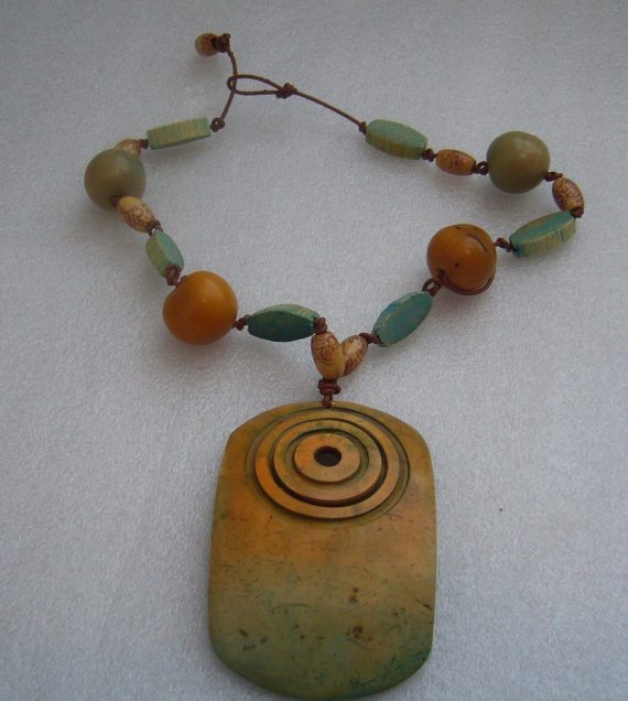 Vintage hand painted wood necklace