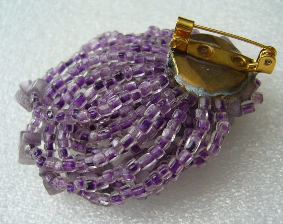 Vintage early plastic  purple / violet beaded pin / brooch