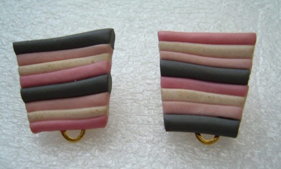 Vintage clip on plastic earrings with stripes
