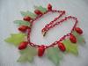Vintage lucite & early plastic strawberries and leaves necklace