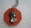 Vintage early plastic galalith cameo pendant necklace - bakelite style.