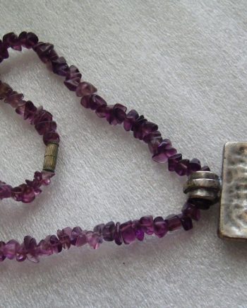 Vintage silver-tone pendant on amethist chain  necklace -  Israeli design signed Avgad