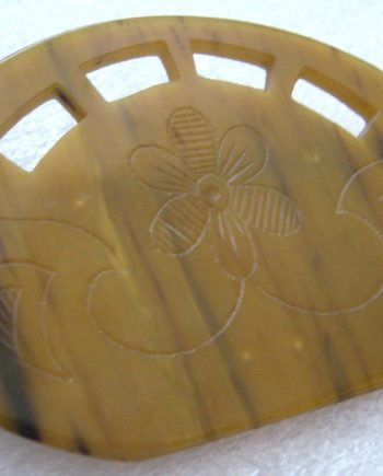 Vintage early plastic Galalith art deco carved flowers pin brooch - Bakelite era