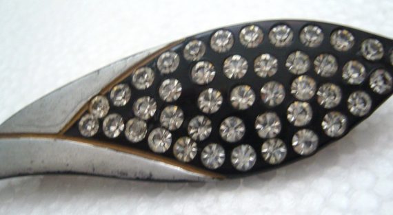 Vintage French early plastic & rhinestones pin / brooch