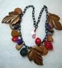 Vintage celluloid huge leaves & hand painted seeds & kernels necklace