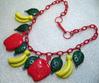 Vintage early plastic apples, bananas & strawberries necklace