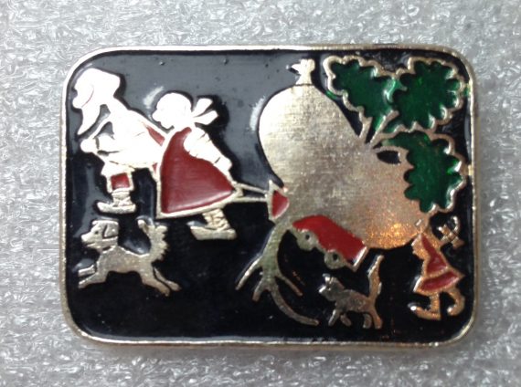 Vintage 1960's enameled aluminum Russian fairy tales pin brooch