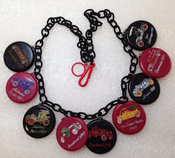 Vintage style charms necklace, made with vintage 1967 early plastic Israeli cars’ charms