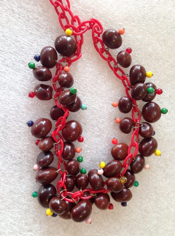 Vintage celluloid early plastic faux seeds necklace