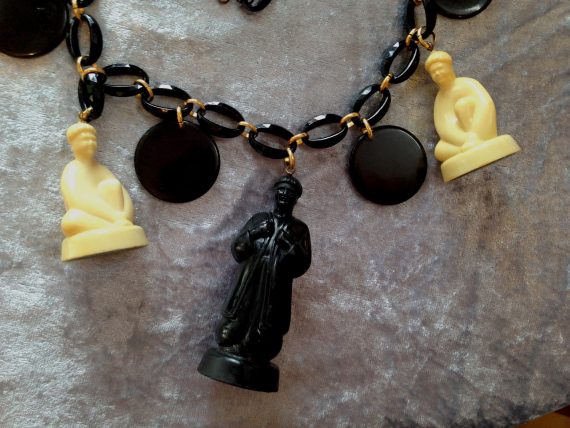Vintage lucite early plastic chess necklace - bakelite style