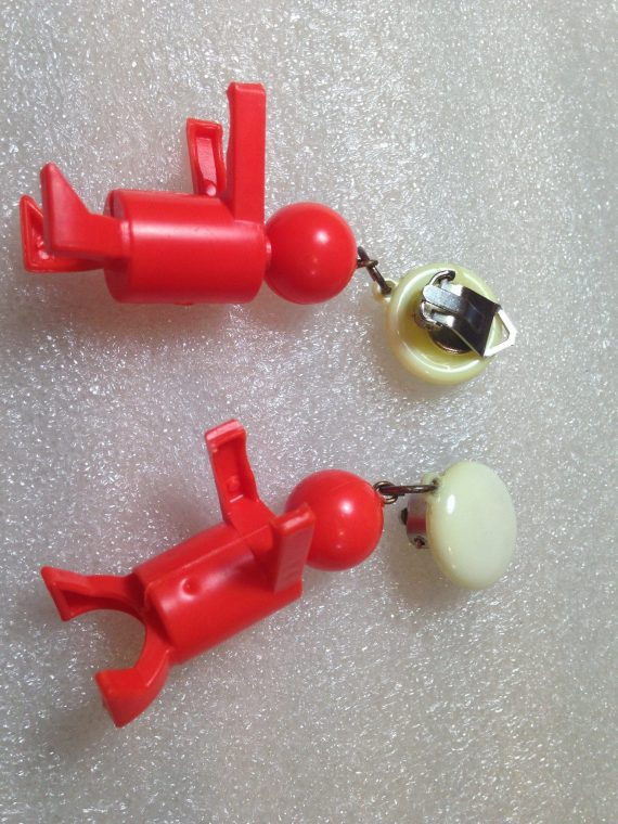 Vintage style funny plastic  clip-on earrings with little people figurines