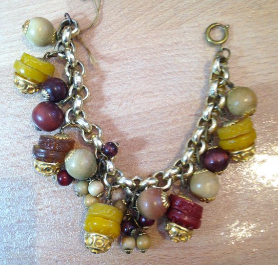 Vintage early plastic amber-like dangles bracelet