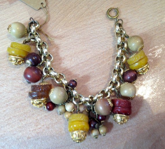 Vintage early plastic amber-like dangles bracelet
