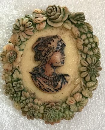 Vintage celluloid hand painted cameo pin brooch