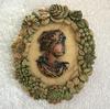 Vintage celluloid hand painted cameo pin brooch