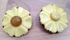 Lot of two vintage galalite galalith & glass flower pins / brooches
