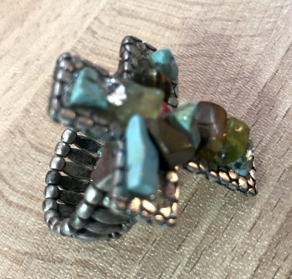 Vintage cross ring with stones - expandable