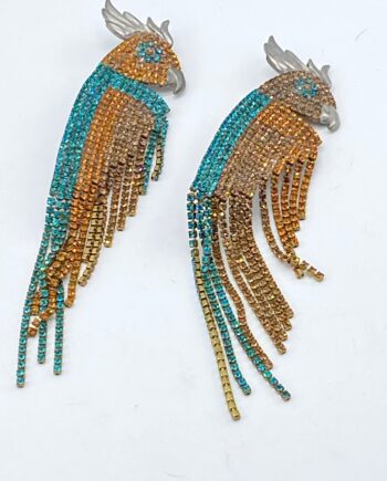 Vintage dangling sparkling rhinestones parrot huge pin brooch