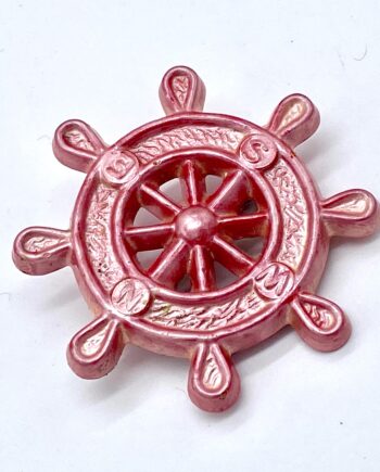 Vintage hand painted celluloid nautical helm pin brooch