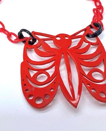 Vintage galalith and early plastic huge butterfly pendant necklace