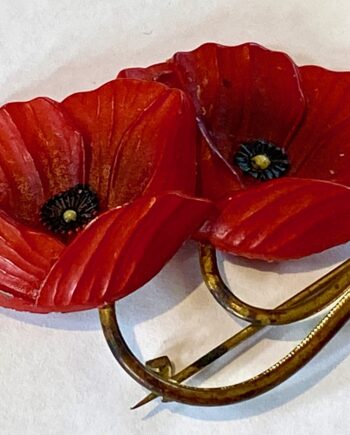 Vintage hand painted celluloid poppy pin brooch