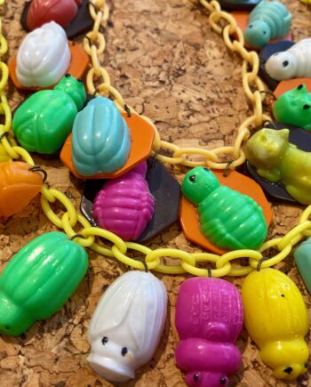 Vintage early plastic multicolors funny bugs necklace
